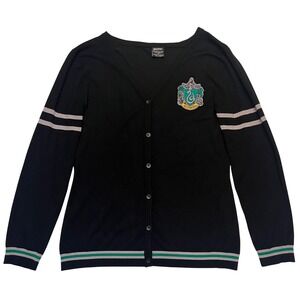 Harry Potter Slytherin Cardigan Sweater Black Green Varsity Stripe Size 1XL